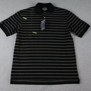 Consensus Polo Shirt Mens Medium Golf Casual Knit Black Striped Short Sleeve
